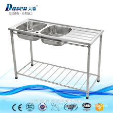 Israel Double Bowl Kitchen Sink Bench/Restaurant Stainless Steel Sink Work Table with Under Shelf